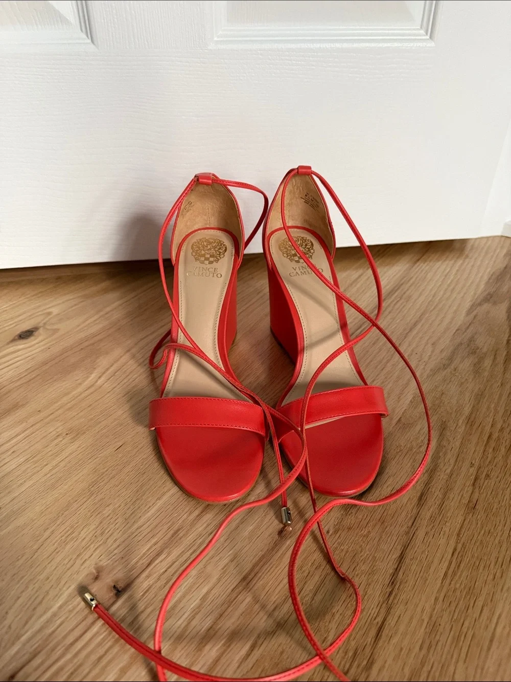 Giuseppe Zanotti Coral-Red Lace-Up Wedge Sandals